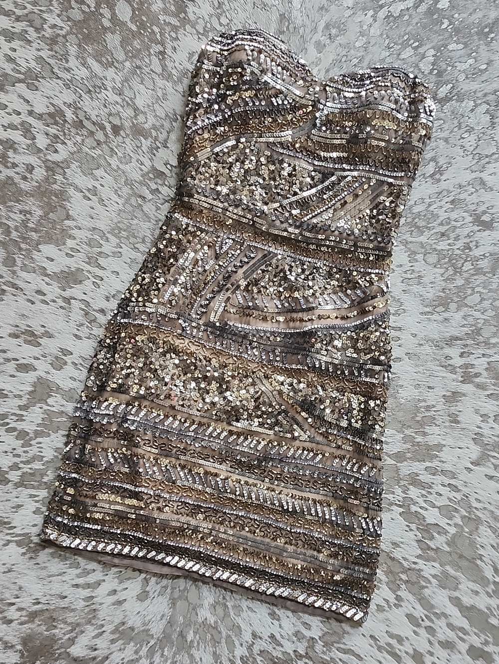 Scala Vintage 100% Silk Strapless Mini Sequin Dress Sz2 Y2K